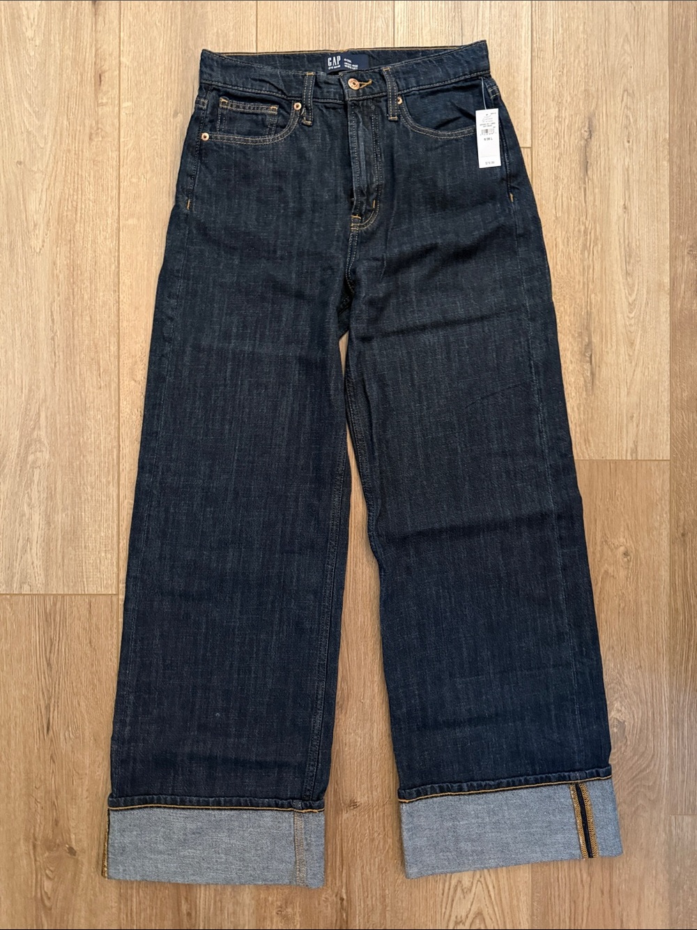 GAP Jeans High Rise Wide-Leg Cuffed Indigo Wash Zip Fly size 6/28 L NWT